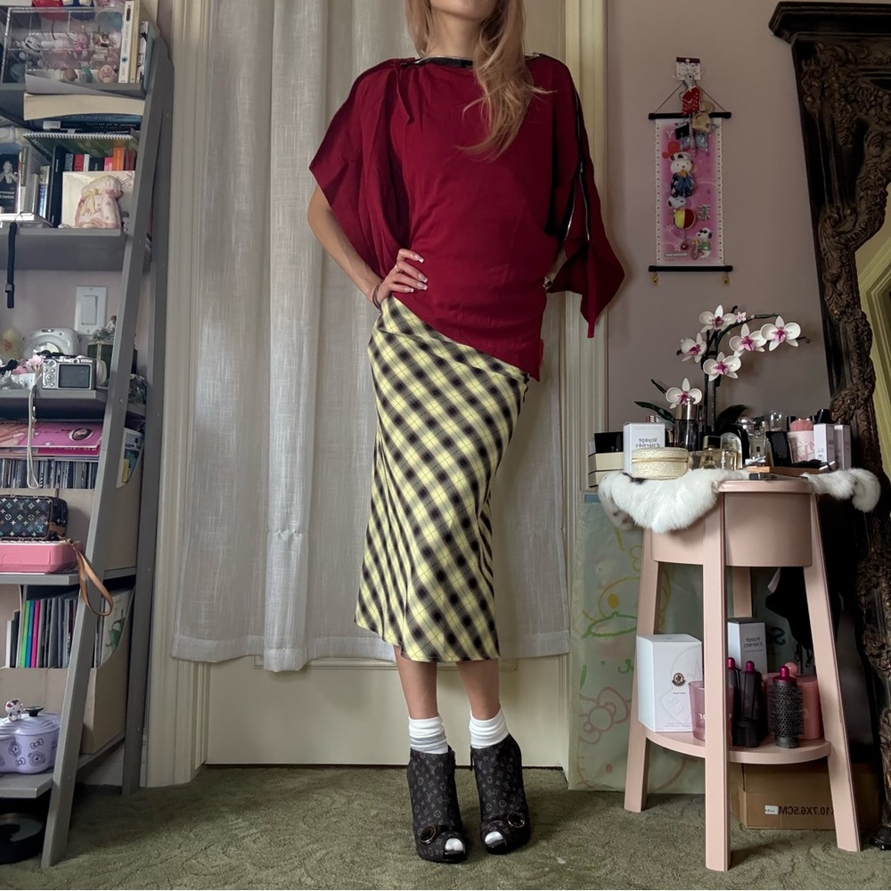 Unif Yellow Plaid Molly Midi Skirt